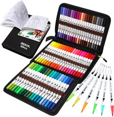ZSCM Art Duo Tip Brush Markers Set, 60 Colors Fine Brush Tip Artist Drawing Pens
