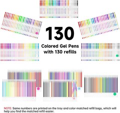 260 Pack Gel Pens Set, 130 Colors with 130 Refills