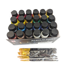 Fantastory Acrylic Paint Set 24 Classic Colors 2oz Bottles and 12 Brushes Kit