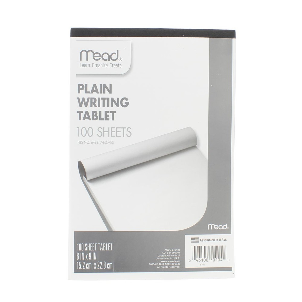 6 Pack Mead Writing Tablet, 6in X 9in, 100 Sheets, Plain