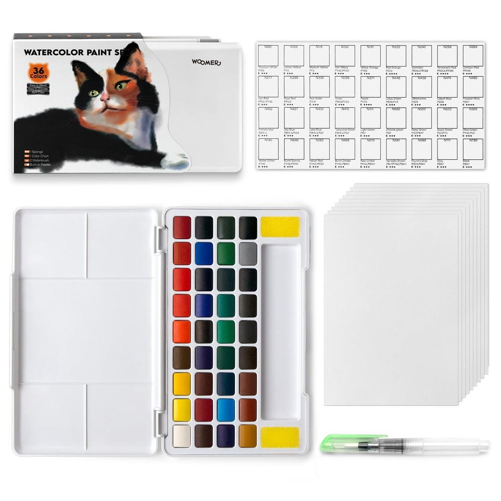 Woomer Watercolor Paint Set, 36 Vibrant 36 Count (Pack of 1), 36 Colors