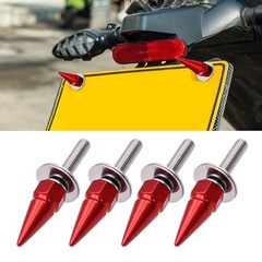 4 PCS Spikes License Plate Screws for Car, Anti Theft Spike Shape Aluminum Red