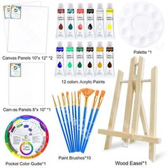 28PCS 12ml Acrylic Paint Set Mini Canvas Art Supplies Kit for Adults & Kids