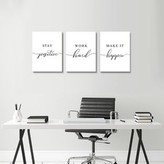 Framed Canvas Wall Art Positive Quote, Office Art, White Large Poster, Motiva…