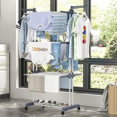 Foldable 4 Tier Stainless Steel Drying Rack with 4 Rolling Wheels 24 Hanging Rod