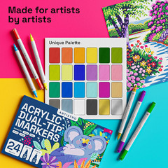 24 Dual Tip Acrylic Paint Markers, Acrylic Paint Pens, Fabric Markers for Textil