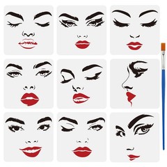 FINGERINSPIRE 9 Pcs Female 5.9×5.9 inches (stencil), 16.9×0.5 (brush)