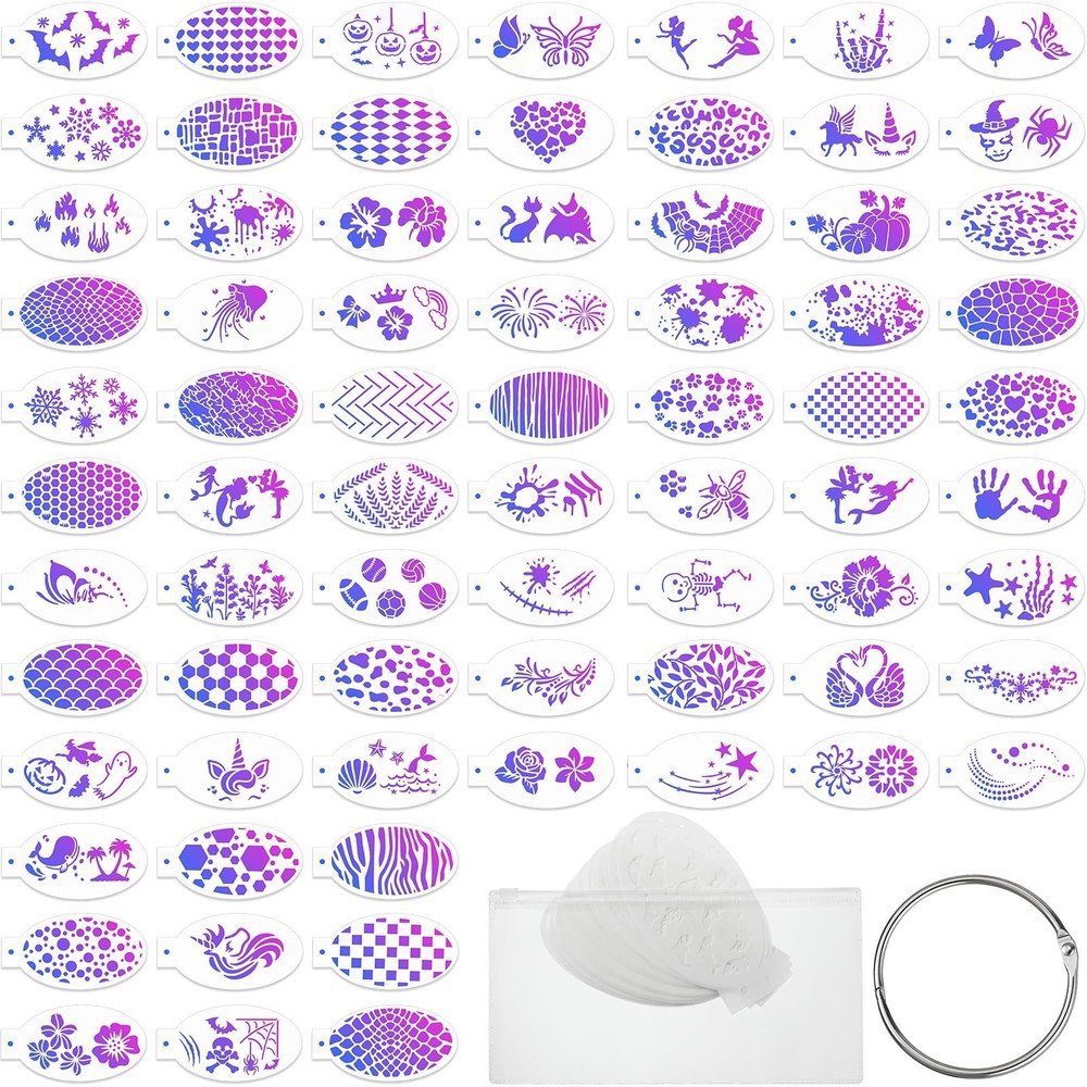 Fulmoon 72 Pcs Face Paint Stencils Reusable Face Painting Stencils Body Paint…