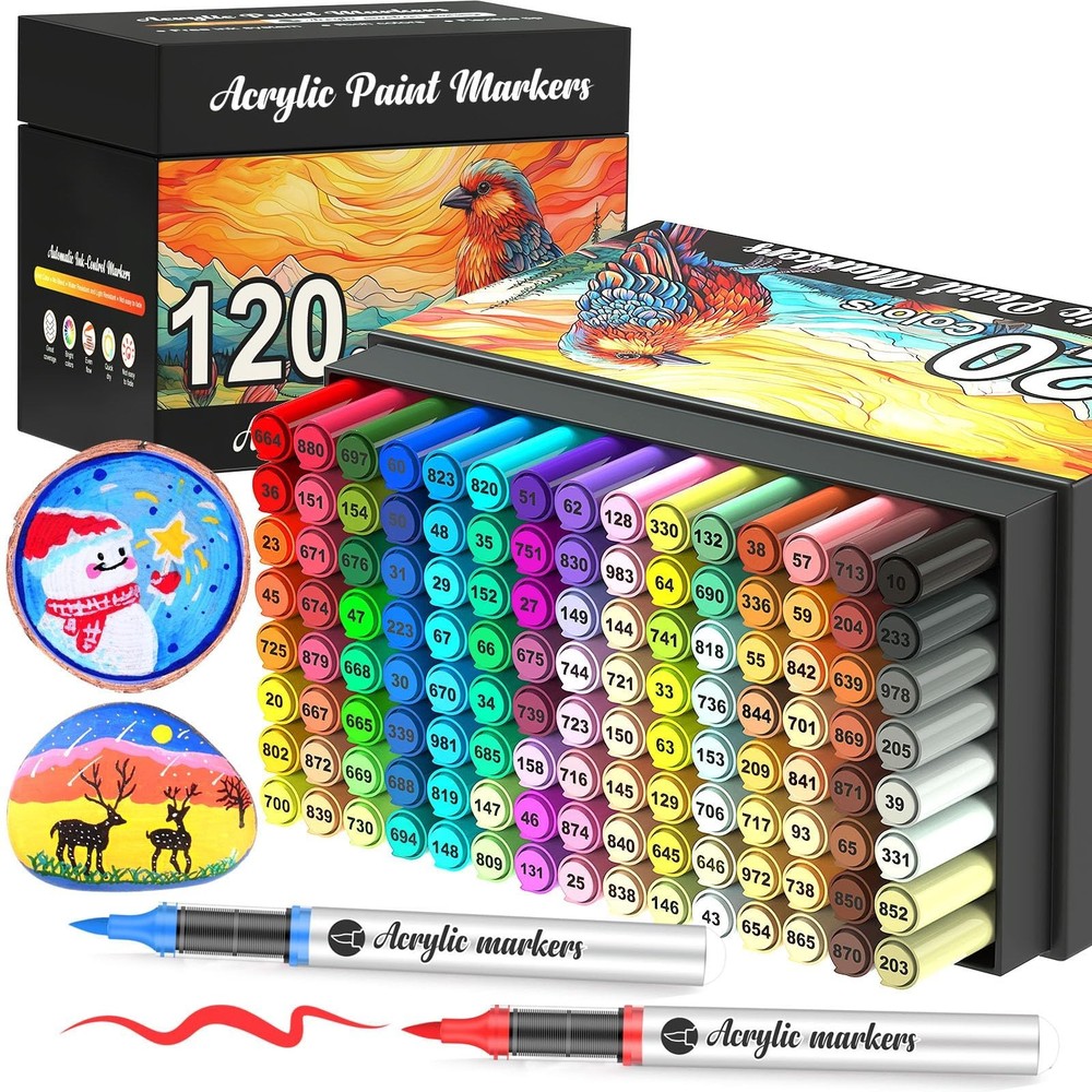 Acrylic Paint Markers 120 Colours 1-5 Mm Brush Tip – Quick-Drying Art Supplies