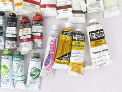 Lot of Quality Artist Oil & Arcylic Paint 80 Tubes Grumbacher & Liquidex Used