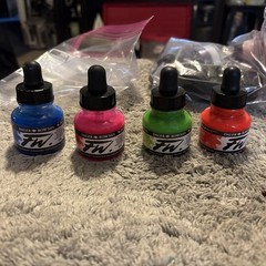 New Dealer Rowney FW Artist Inks: 4 Colors Blue, Pink, Green And Red