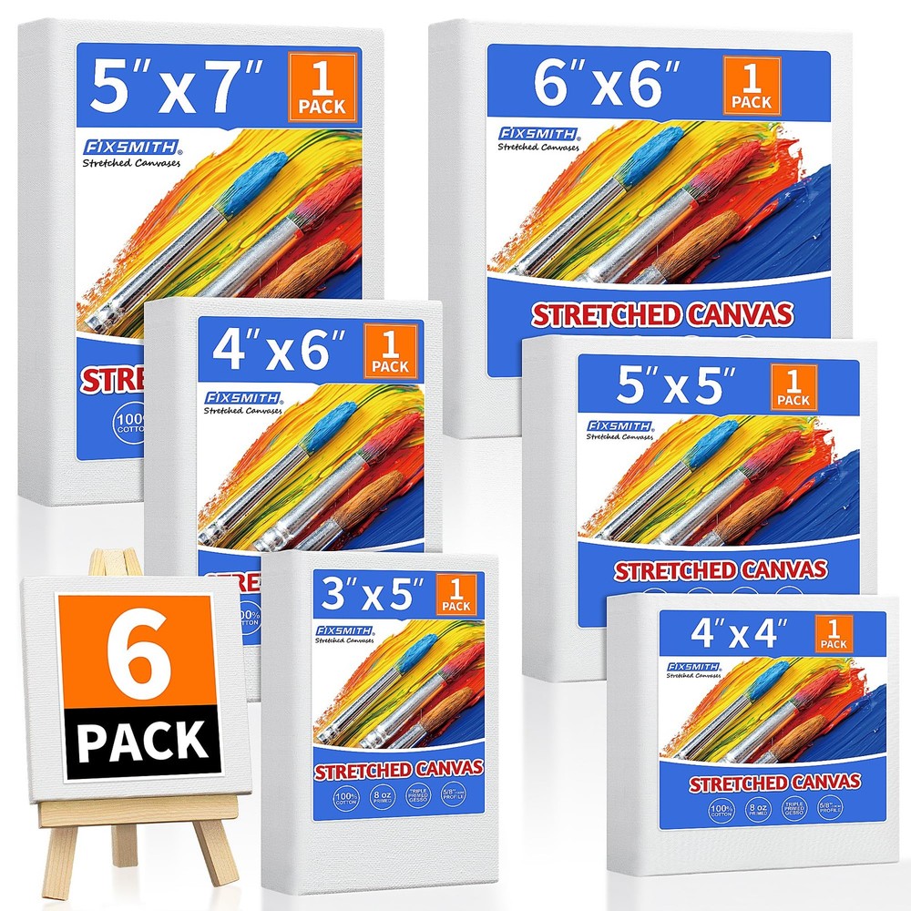 FIXSMITH Stretched Canvas for Painting 4 Pack, Pre-Primed Canvas Boards for Oil