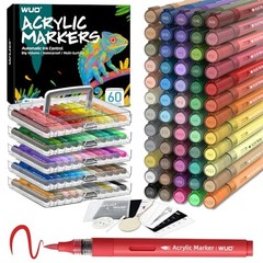 60 Colors Acrylic Paint Markers, Automatic Ink Control 60 Colors Brush Tip