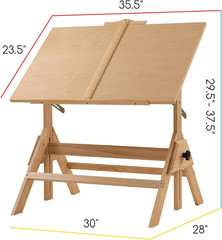 Wood Adjustable Drafting Table: 35.5″ X 23.5″ Art Drawing Desk with Various Heig