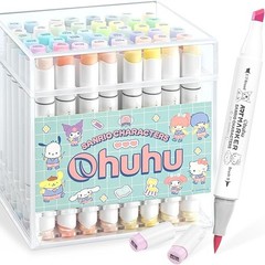 Sanrio x Ohuhu Alcohol Brush Marker Set 48 Brush Broad Tip Pastel +Blender Japan