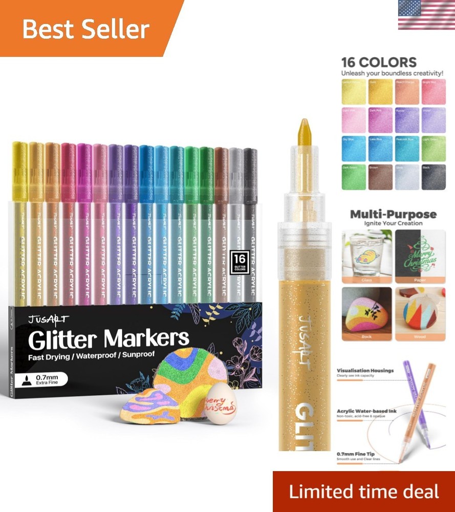 16 Colors Glitter Markers, Glitter Paint Pens Sparkly and Shiny for DIY Card …