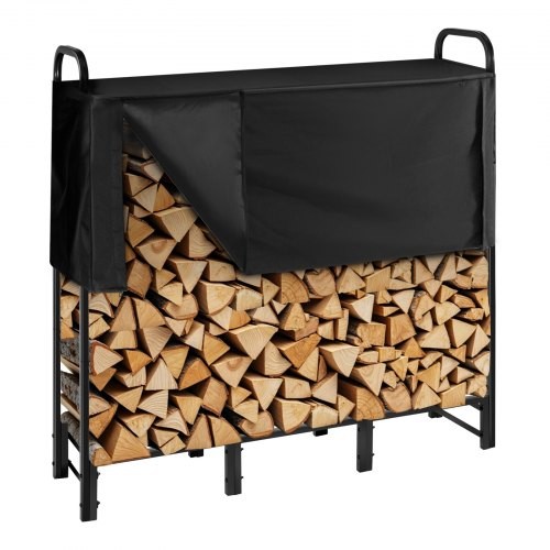 Firewood Rack with Waterproof Cover, 4 ft Outdoor Firewood Holder, 1/4 Cord …