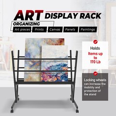 Art Storage Rack W/ Rolling Casters Art Display Rack Stand For Artwork, Posters