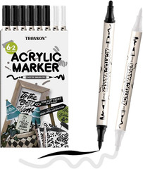 4 Black and 4 White Paint Markers Brush and Bold Dual-Tip Acrylic Paint Marker S