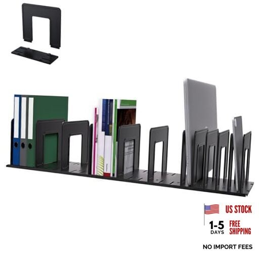 Adjustable Vertical File Sorter Sturdy Plastic Expandable 12-Parts Black