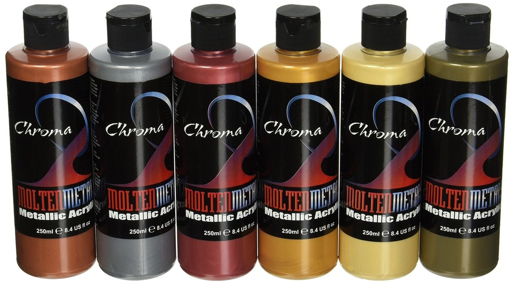 Chroma Molten Metals Acrylic Paint Set, 8.4 oz Bottle, Assorted Color, Set of 6