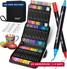 TANMIT 60 Colors Dual Tip Acrylic Paint Markers, Paint Pens Set with Brush Tip a