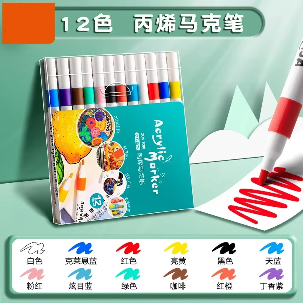 12-60 Colors Acrylic Markers Pen Set Paint Art Marker Soft Tip Pen for Children