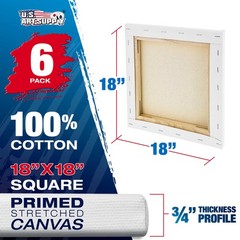 6 Pack of U.S. Art Supply 18″ x 18″ Acrylic Primed Cotton Stretched Canvas