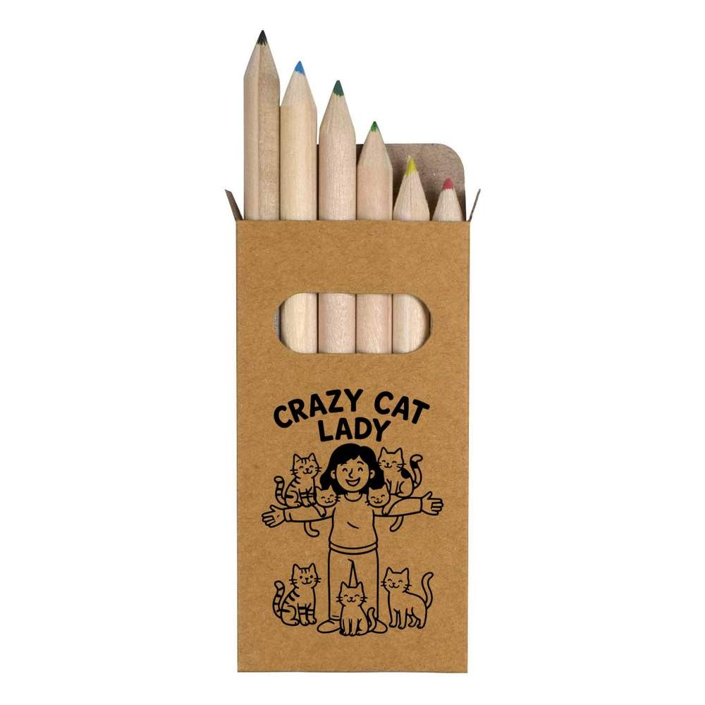 6 x ‘Crazy Cat Lady Feline Friends’ Short Colour Pencils (PE00079184)