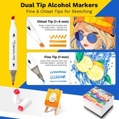 Hopesky Alcohol Markers 168 Colors, Dual Tip Art Markers Set with Fine & Chis…