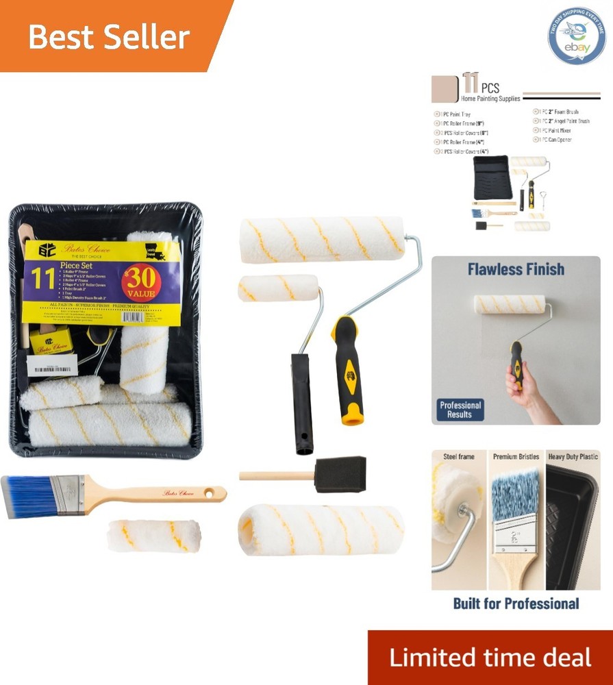 Professional 11-Piece Paint Brushes and Rollers Set for Interior & Exterior Use
