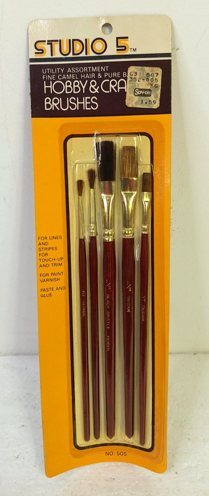 Vintage Studio 5 Paint Brushes 5 Pack Artist, Hobby Brushes Camel Hair New
