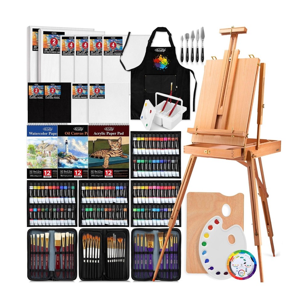 188Pcs All-in-One Art Painting Kit with French Easel, 96 Acrylic, Watercolor …