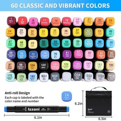 60 Colors Marker Pens Art Markers Dual Tip Pens Kit Graphic Drawing Painting