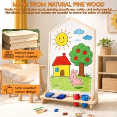 Wooden Art Easel for Kids,Double Sided Adjustable Magnetic Drawing Board | Kids