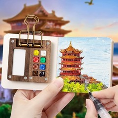 Mini Watercolor Kit Travel Pocket Artist Set Portable for Painters w/ 12 Colors