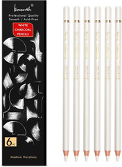 White Charcoal Pencils Drawing Set, Professional 6-Piece Sketch