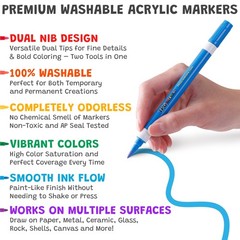 Double-Ended Washable Acrylic Markers, 36 Vibrant Colors, Dual Tip (2mm Bulle…