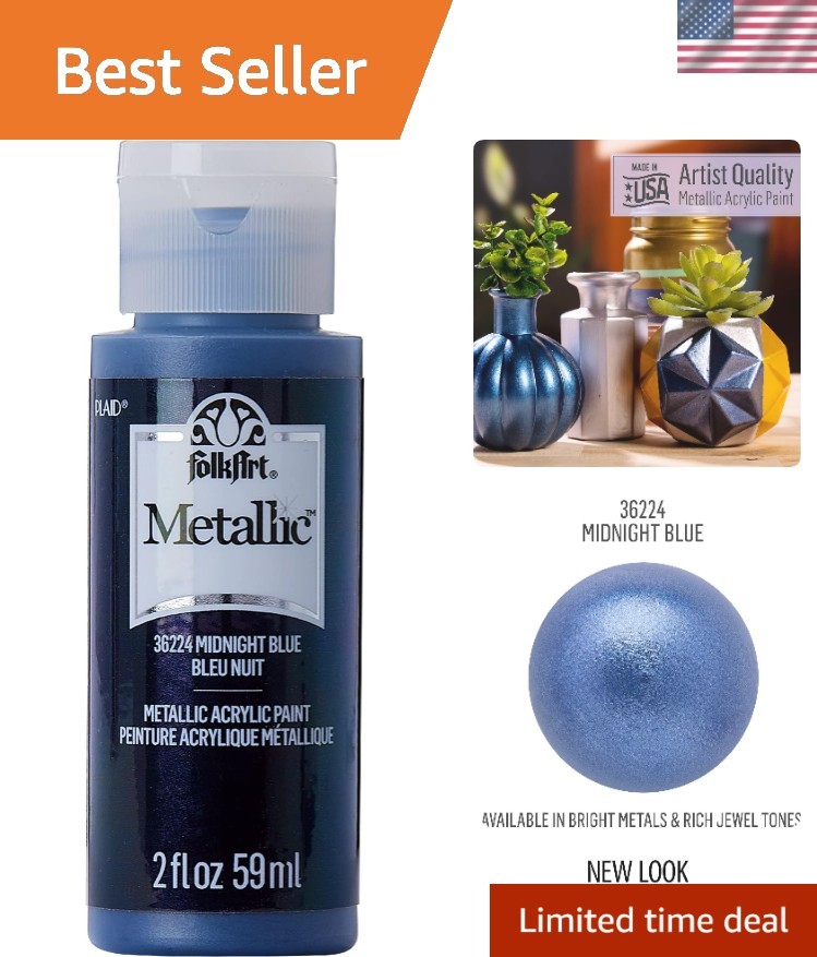 Midnight Blue Metallic Acrylic Craft Paint – 2 fl oz, Non-Toxic & Waterproof