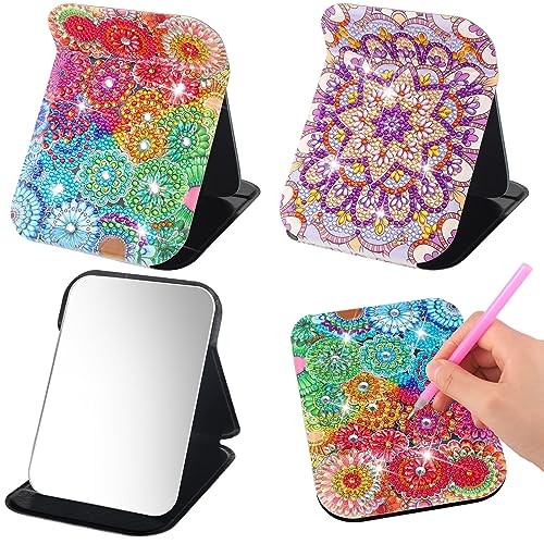2 Pcs DIY Mandala Diamond Painting Mirror Kits 5d Boho Diamond Art Compact