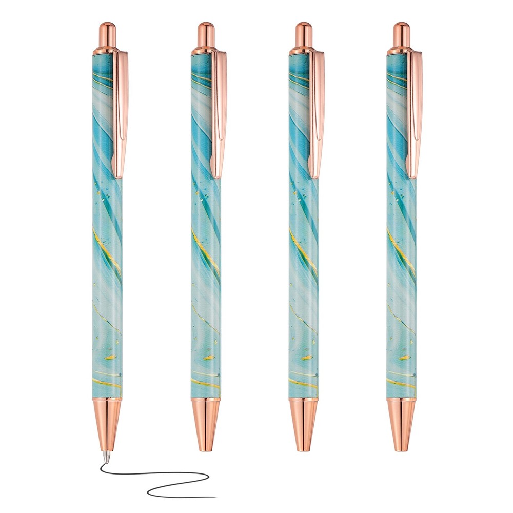 4 Pcs Metal Ballpoint Pens, Marble Retractable Black Ink Pen, Dark Green Casing