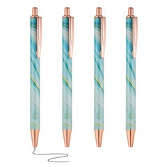 4 Pcs Metal Ballpoint Pens, Marble Retractable Black Ink Pen, Dark Green Casing