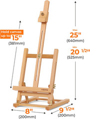 25″ H-Frame Tabletop Easel for Painting, Adjustable Beech Wood Table Top Easel,