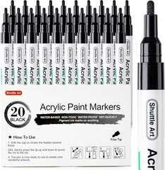 20 Pack Black Fine Tip Acrylic Paint Pens, Water-Based Quick Dry Paint Marker…