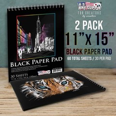 11×14 Black Heavyweight Paper Spiral Bound Sketch Pad,140gsm,30 Sheets (2 Pads)