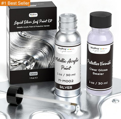 Metallic Silver Acrylic Paint Kit – 1Oz Silver Paint &1Oz High Gloss Clear Varni