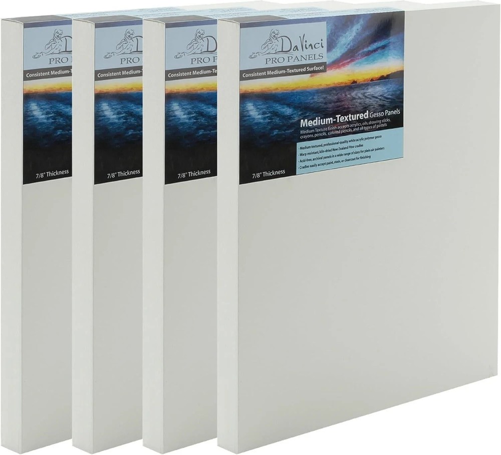 Da Vinci Pro Medium Textured Gesso Panel -14×18″ – 4 Pack – 7/8″ Depth Wood