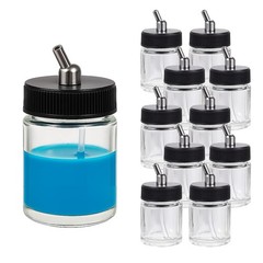 New 10pcs Airbrush Air Brush Glass Bottle Jar 22cc / Standard Suction Lid Empty