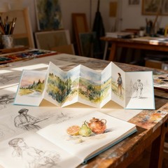 7.5×5.2″ Concertina Sketchbook Watercolor Notebook, White