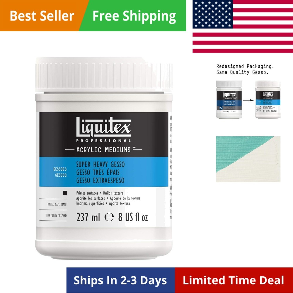 Professional Gesso Surface Prep Medium, 237ml 8.0 oz, Super Heavy